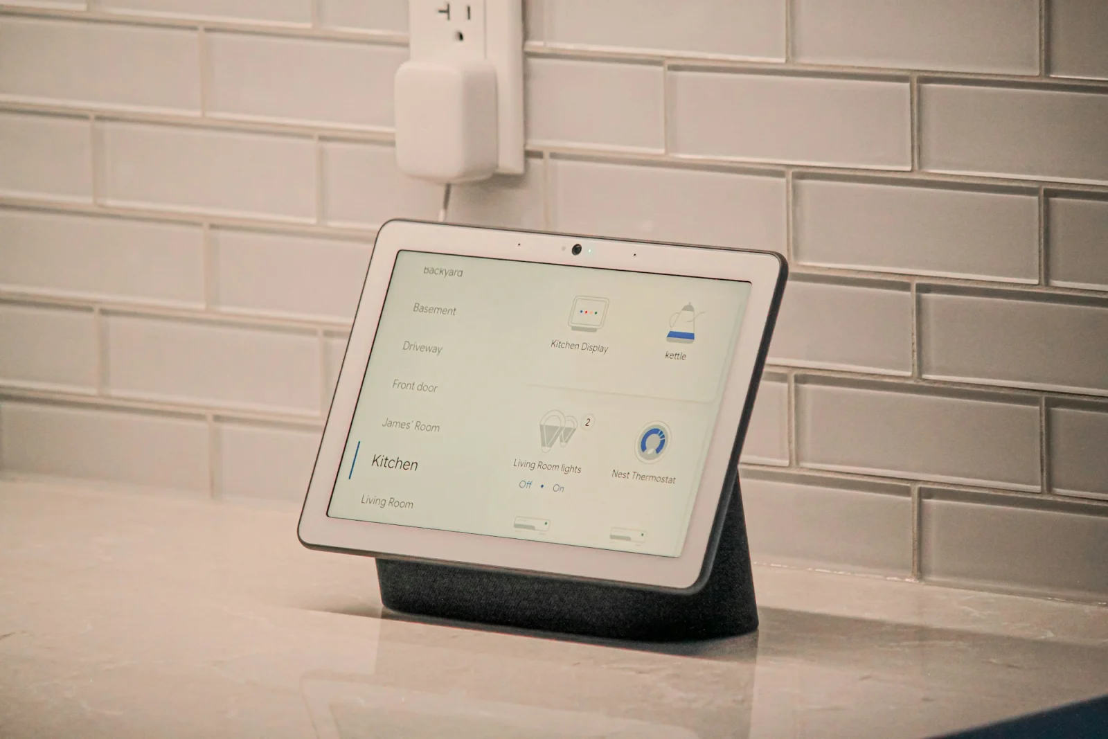 Smart home control tablet on wall