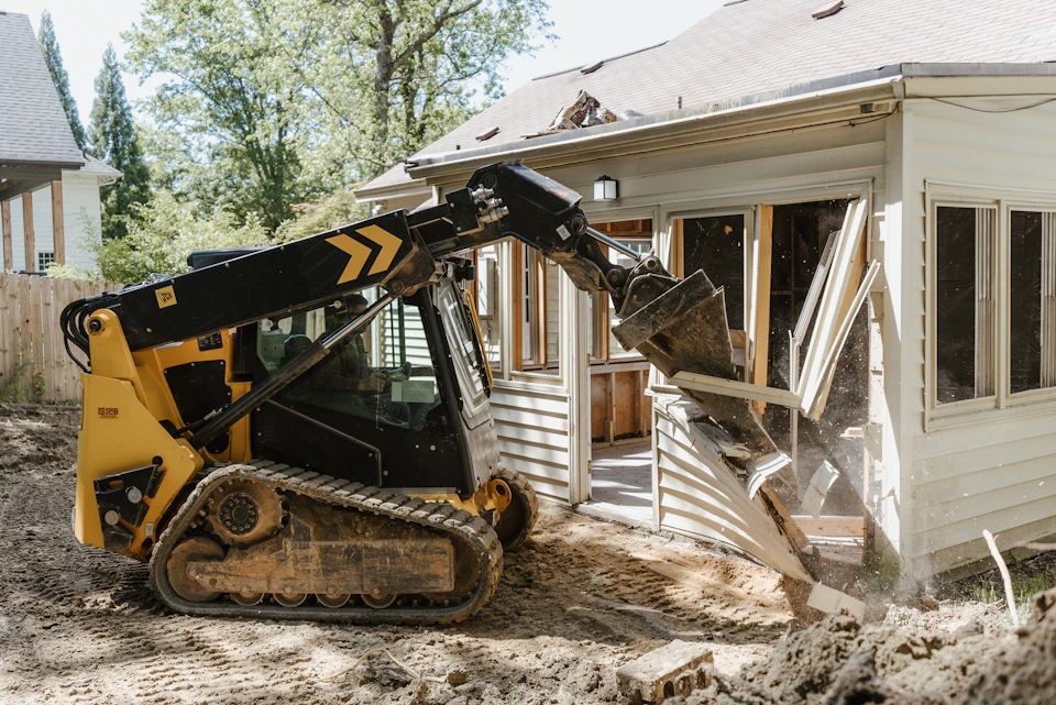 Residential demolition in progress